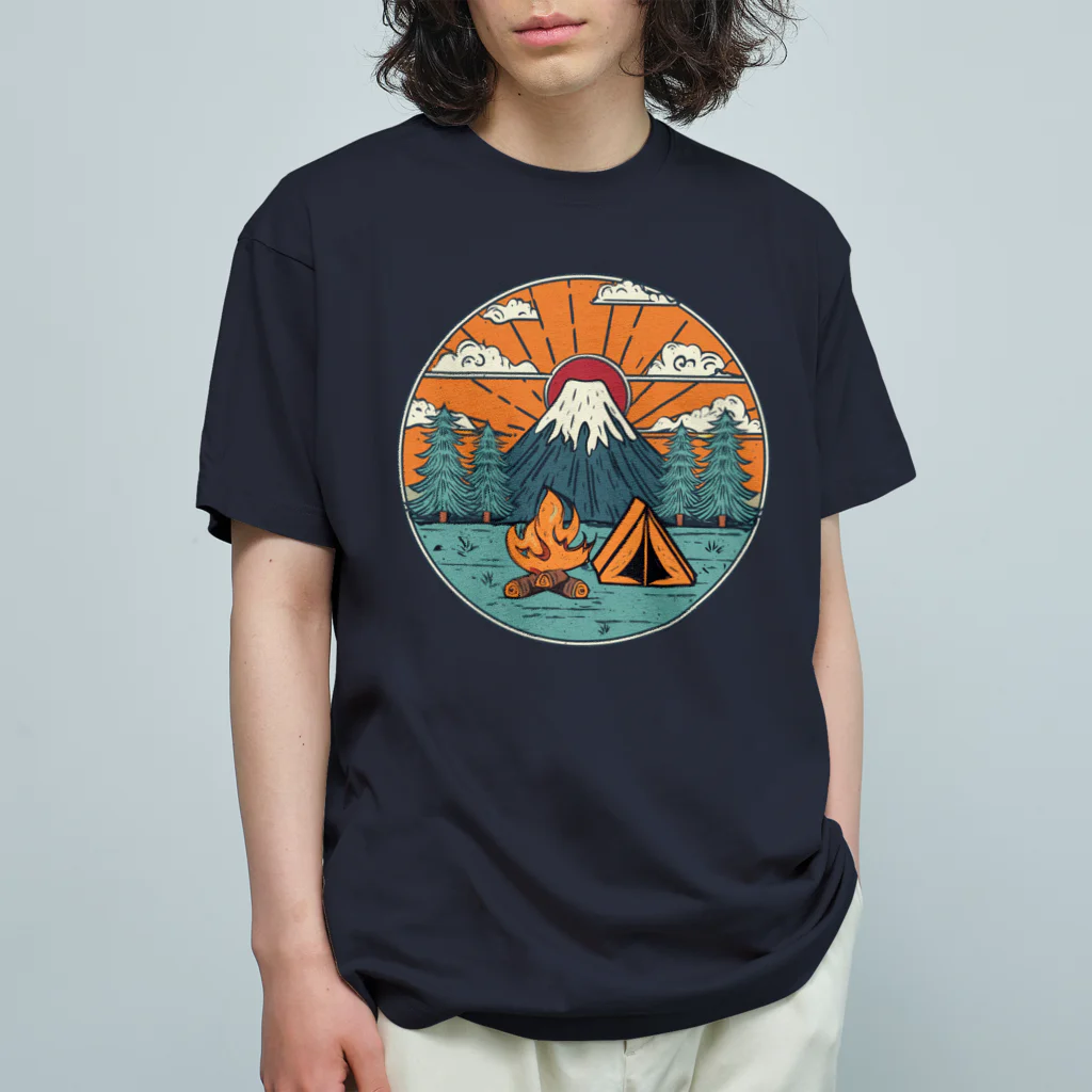 akicamの富士山とキャンプ オーガニックコットンTシャツ