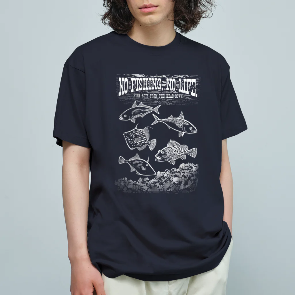 猫と釣り人のFishing_S3_W オーガニックコットンTシャツ