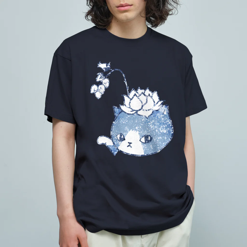 nanaqsaの藍染風エケネコ オーガニックコットンTシャツ