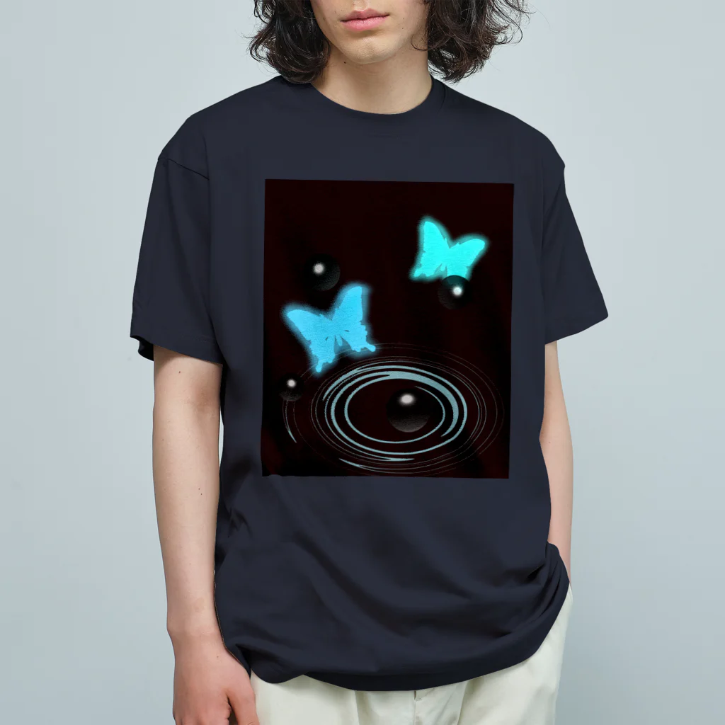 R☆worldの水の波紋と蝶 オーガニックコットンTシャツ