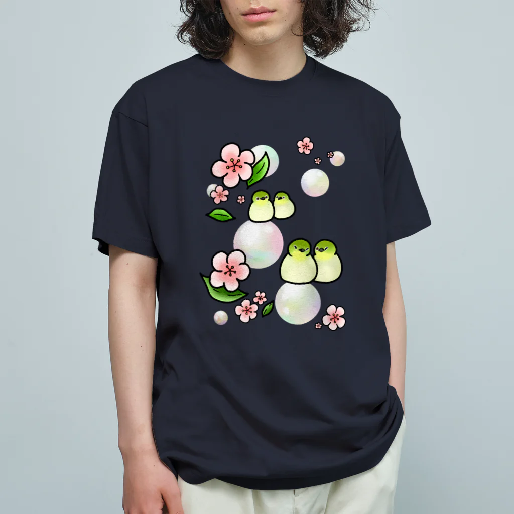 Lily bird（リリーバード）のほわほわメジロ梅 オーガニックコットンTシャツ