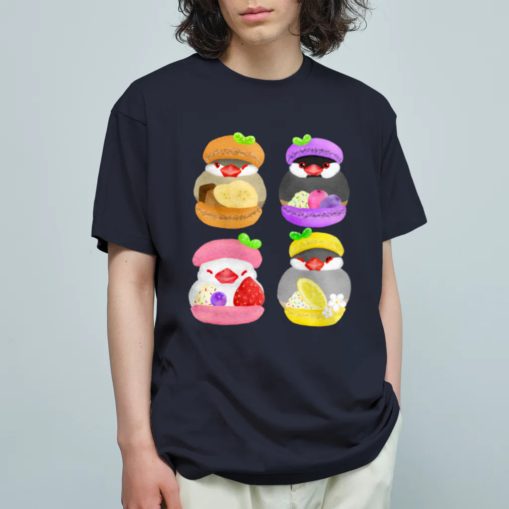 Lily bird（リリーバード）のぎゅっ♪マカロン文鳥ず オーガニックコットンTシャツ