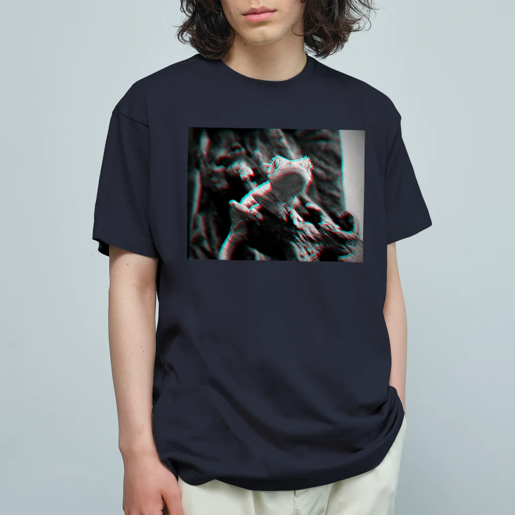 Ata_reptileのCrested Gecko anaglyph オーガニックコットンTシャツ