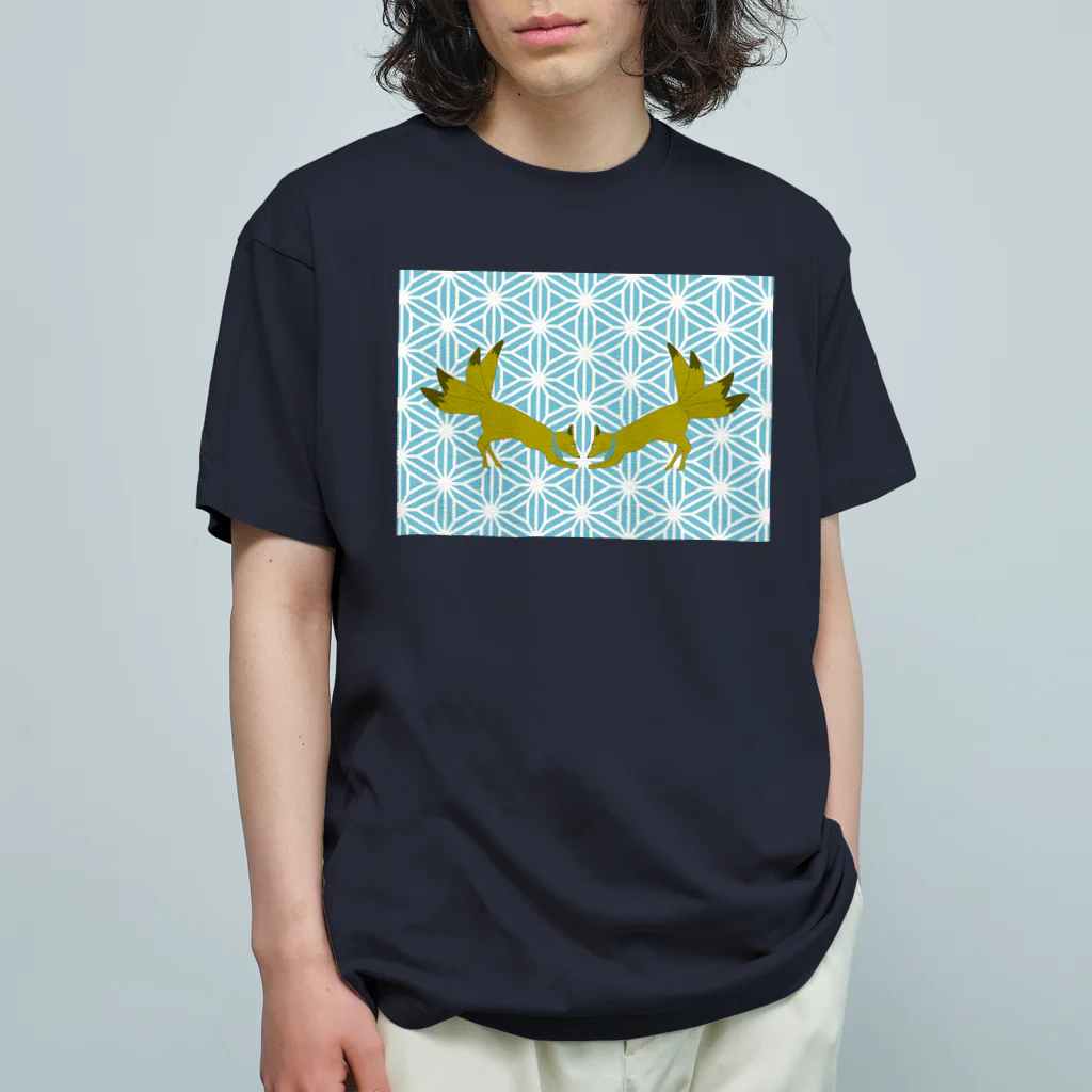 Amiの投扇興天狐-桔梗麻の葉- オーガニックコットンTシャツ