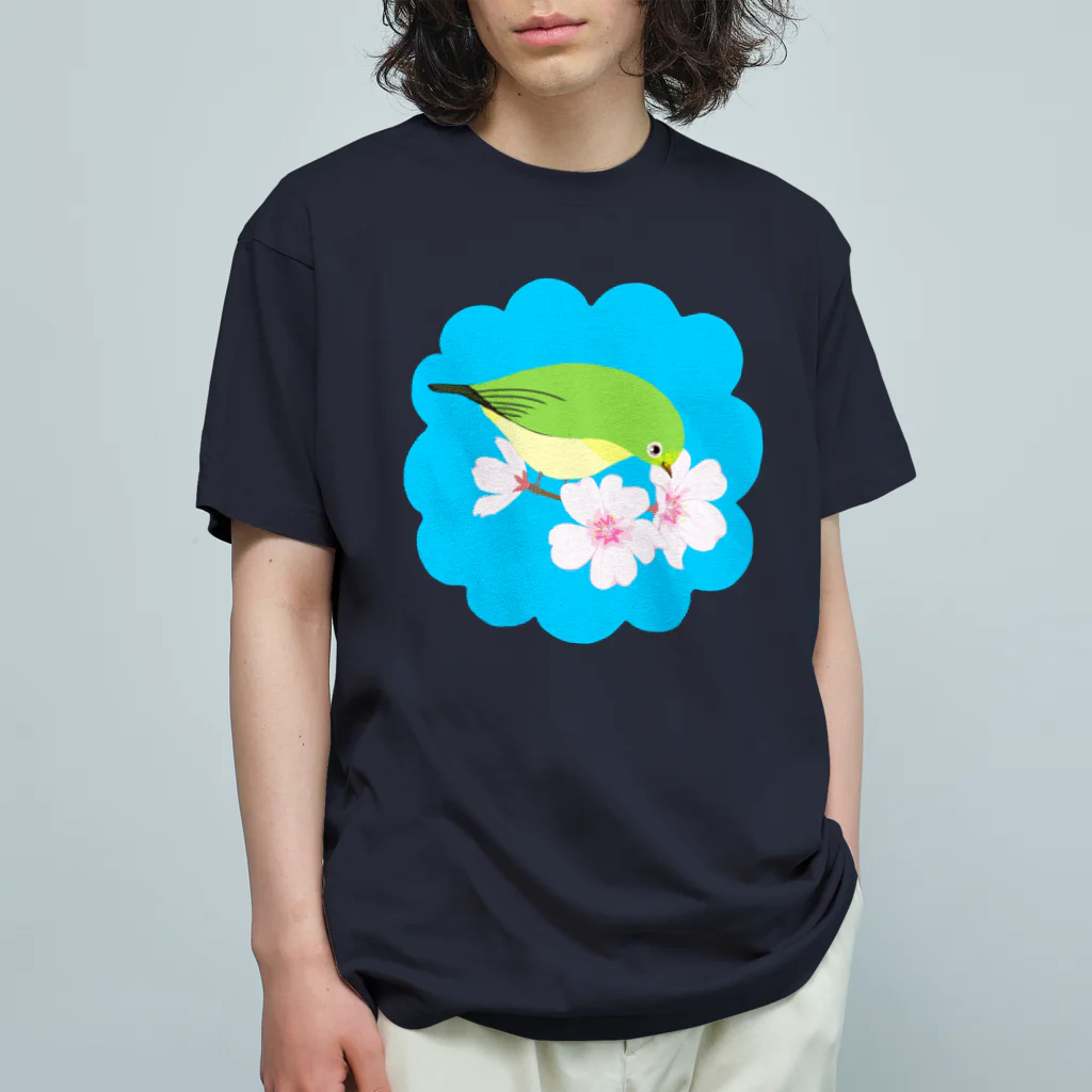 LalaHangeulの桜とメジロさん オーガニックコットンTシャツ