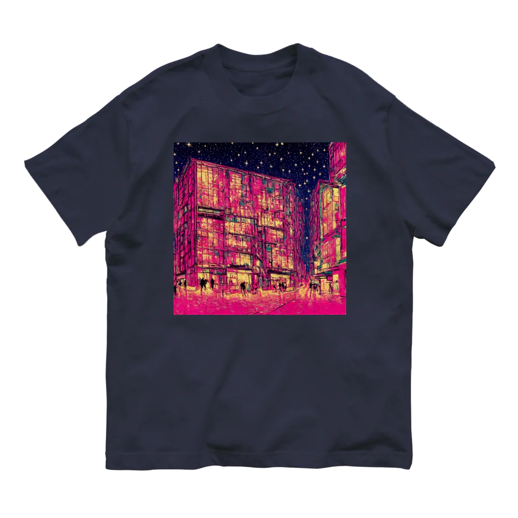 TakashiSのmodern pink city オーガニックコットンTシャツ