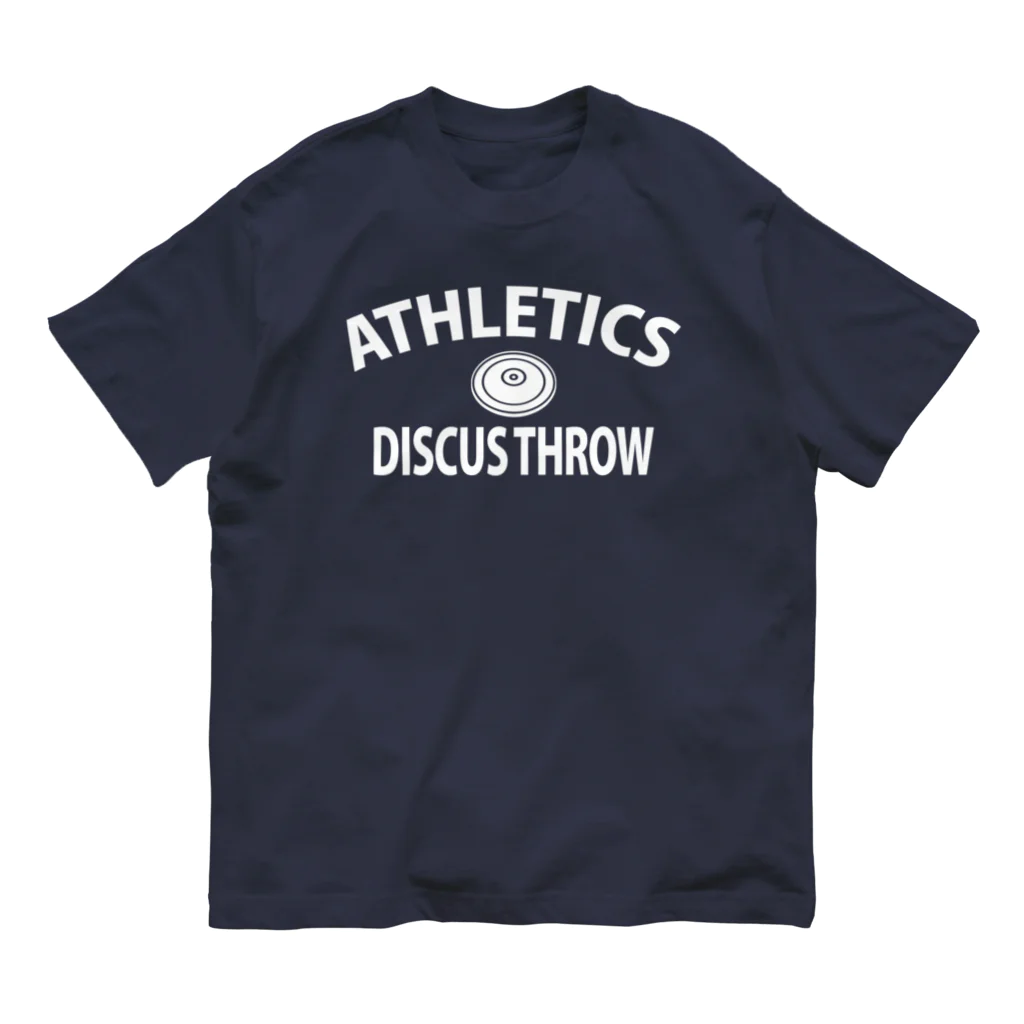 sports_tower スポーツタワーの円盤投げ・白・陸上競技・えんばんなげ・グッズ・Tシャツ・Discus Throw・飛距離・男子・女子・かっこいい・かわいい・アスリート・選手・有力・確実・候補・部活・有望・応援・精神力・集中力・メダル Organic Cotton T-Shirt