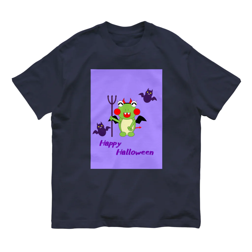 🐸かえるさんと仲間たち🐸のハロウィン　コウモリママ オーガニックコットンTシャツ