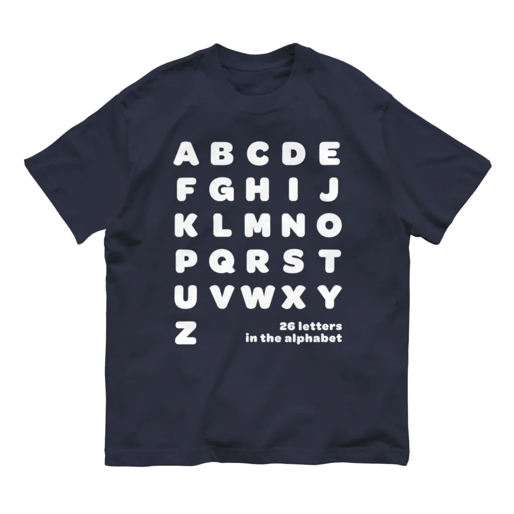 PyriteDesignの26 letters in the alphabet【Tshirt】【Design Color : White】【Design Print : Front Organic Cotton T-Shirt