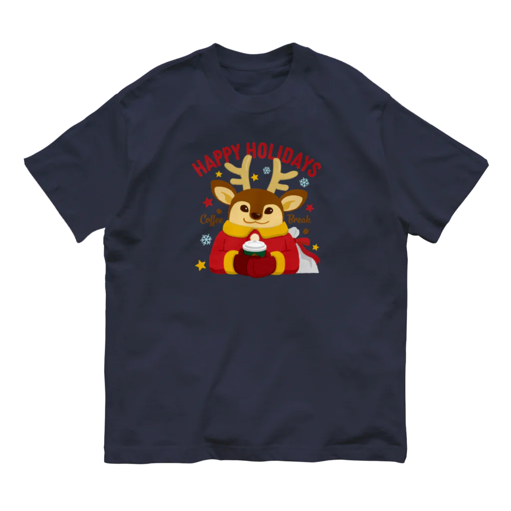 kocoon（コクーン）のクリスマスにコーヒー休憩をするトナカイ オーガニックコットンTシャツ