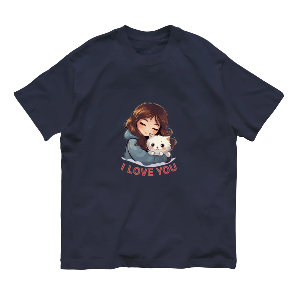 AwagoModeのI LOVE YOU(Cat&Girl) (35) オーガニックコットンTシャツ