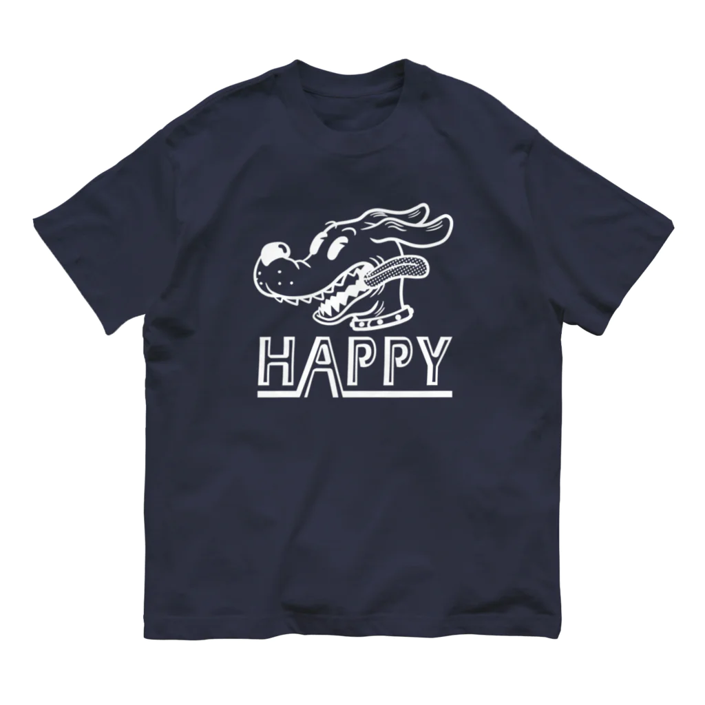 nidan-illustrationのhappy dog (white ink) オーガニックコットンTシャツ