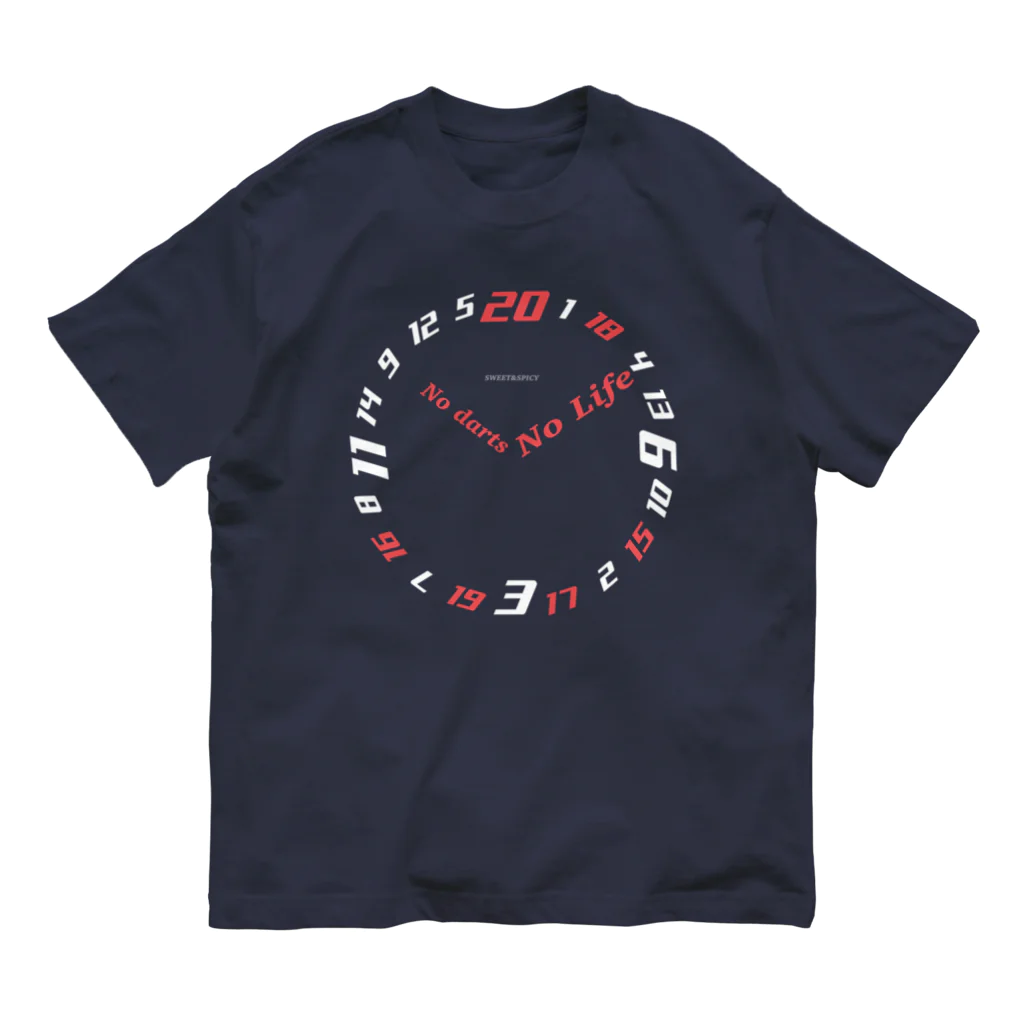 SWEET＆SPICY 【 すいすぱ 】ダーツのNO DARTS NO LIFE ーTIME ー【白×赤】 オーガニックコットンTシャツ