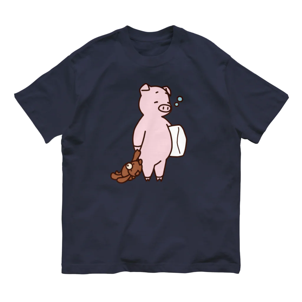 ichomaeのそろそろ寝るブタ(カラー) オーガニックコットンTシャツ