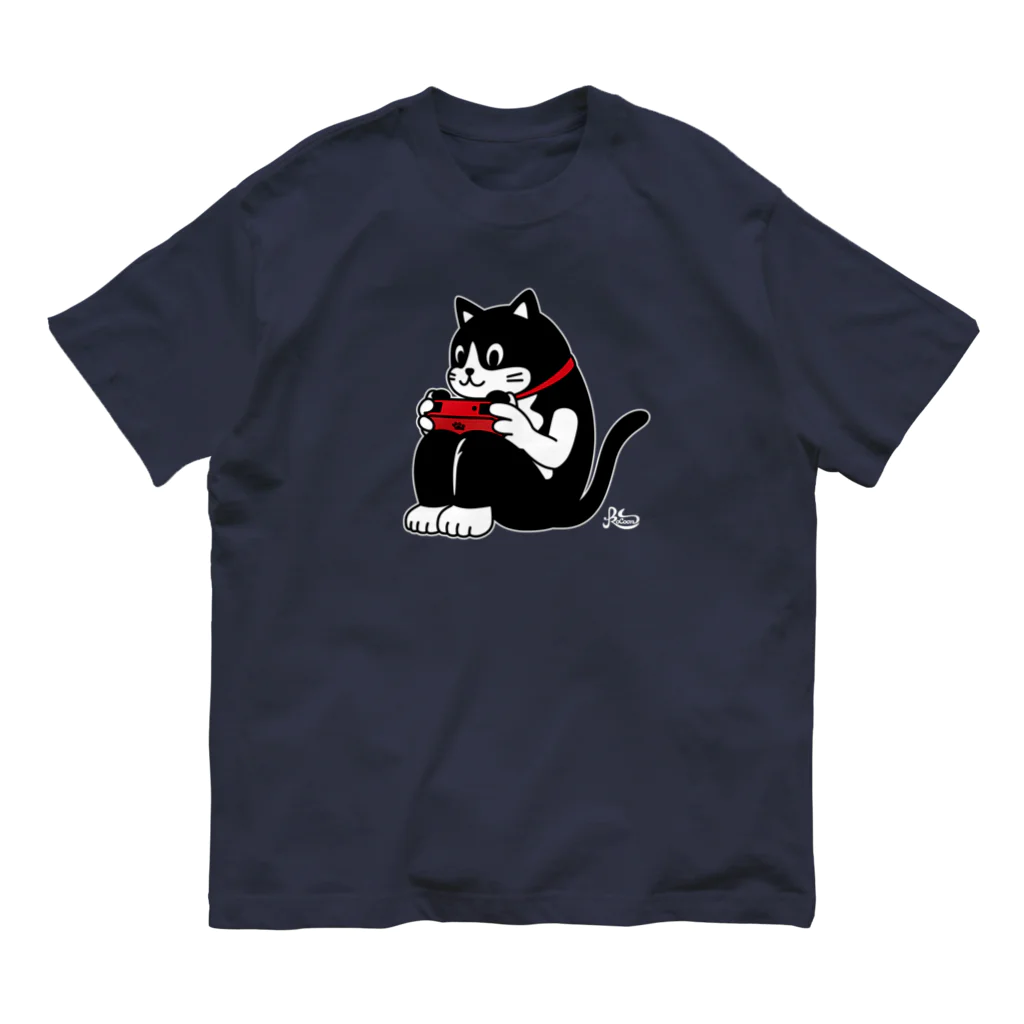 kocoon（コクーン）の猫背ゲーマー(濃色用・白フチ) オーガニックコットンTシャツ