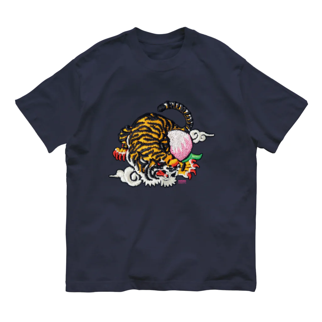 PetWORKs SUZURI Shopの虎と桃 オーガニックコットンTシャツ