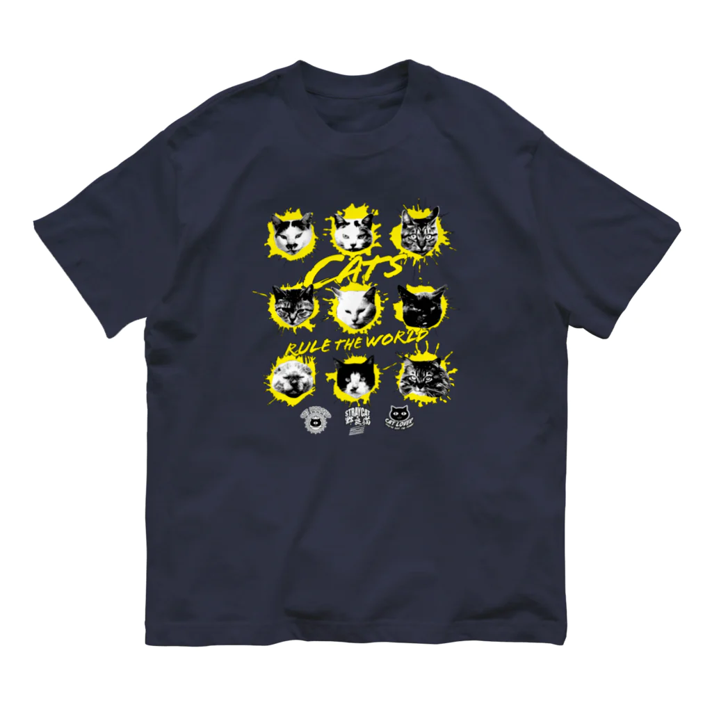 LONESOME TYPE ススの猫が世界を支配する9FACES（黄） オーガニックコットンTシャツ