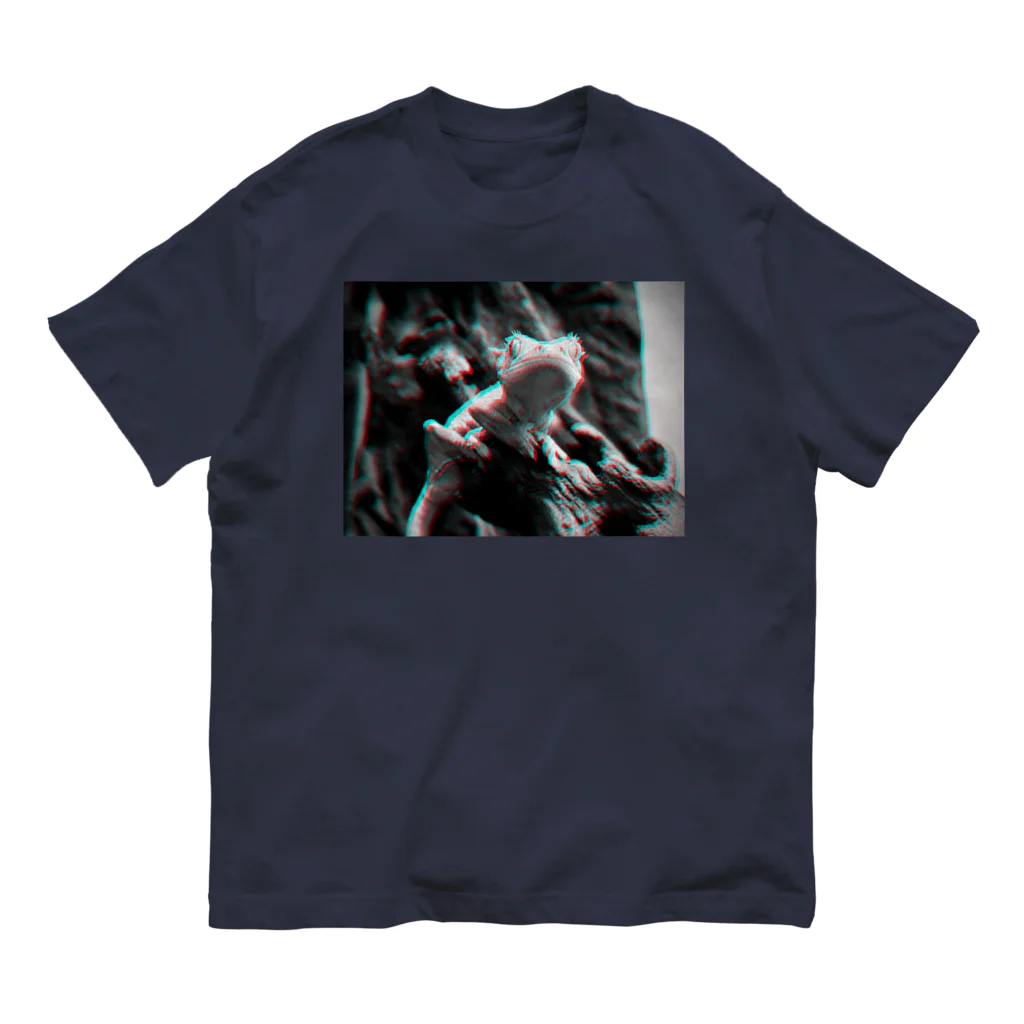 Ata_reptileのCrested Gecko anaglyph オーガニックコットンTシャツ