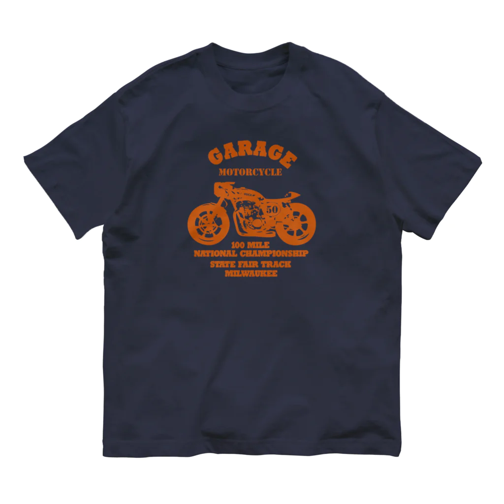キッズモード某の武骨なバイクデザイン orange オーガニックコットンTシャツ
