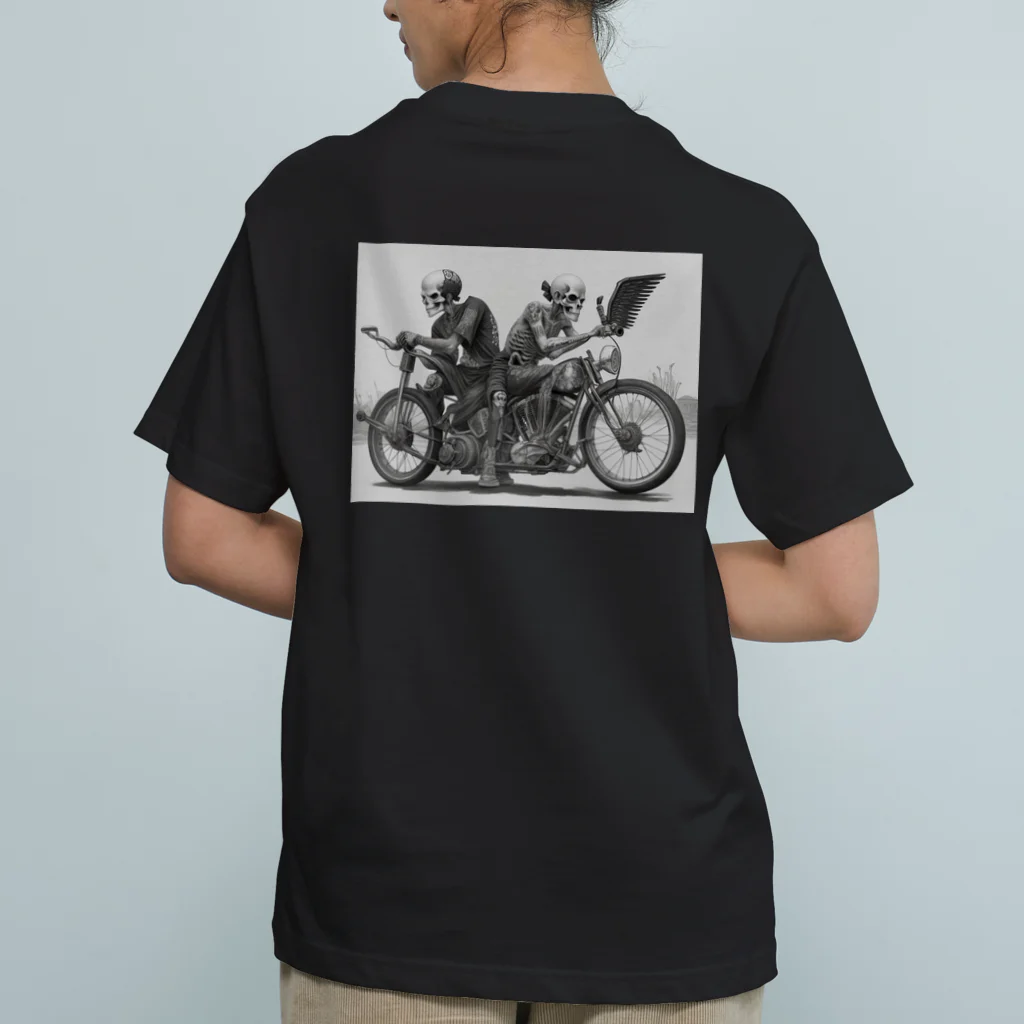 Skull sectionのバイクとドクロ（黒メイン） オーガニックコットンTシャツ