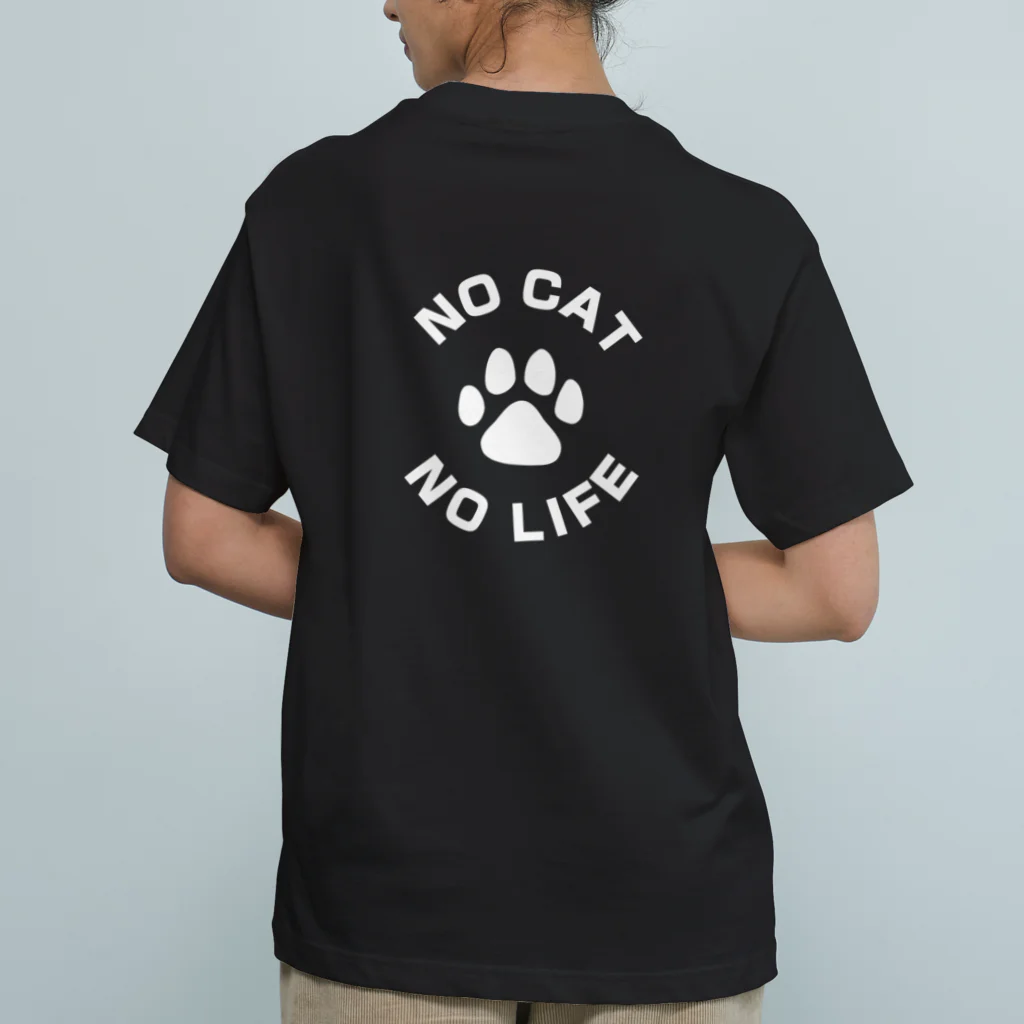 アトリエかののNO CAT NO LIFE 肉球 白抜き バックプリント オーガニックコットンTシャツ