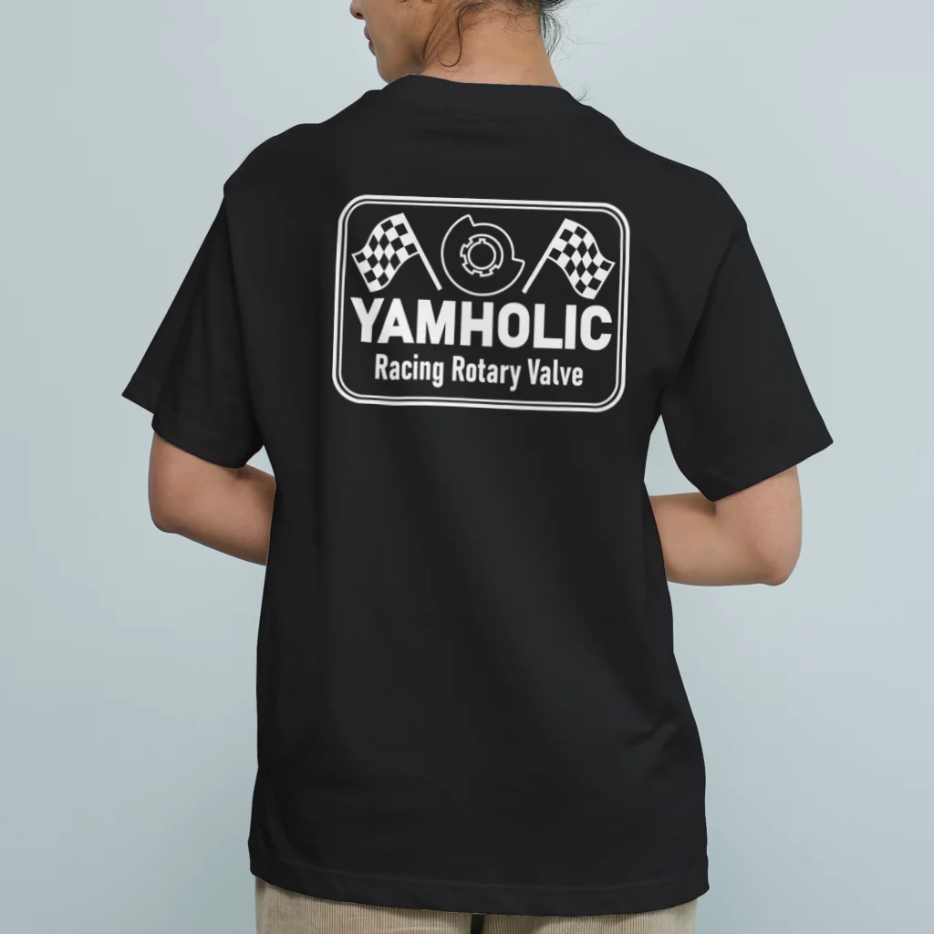 ako_mcの【両面プリント】YAMHOLIC_Rotary Valve & Checkered Flag Organic Cotton T-Shirt