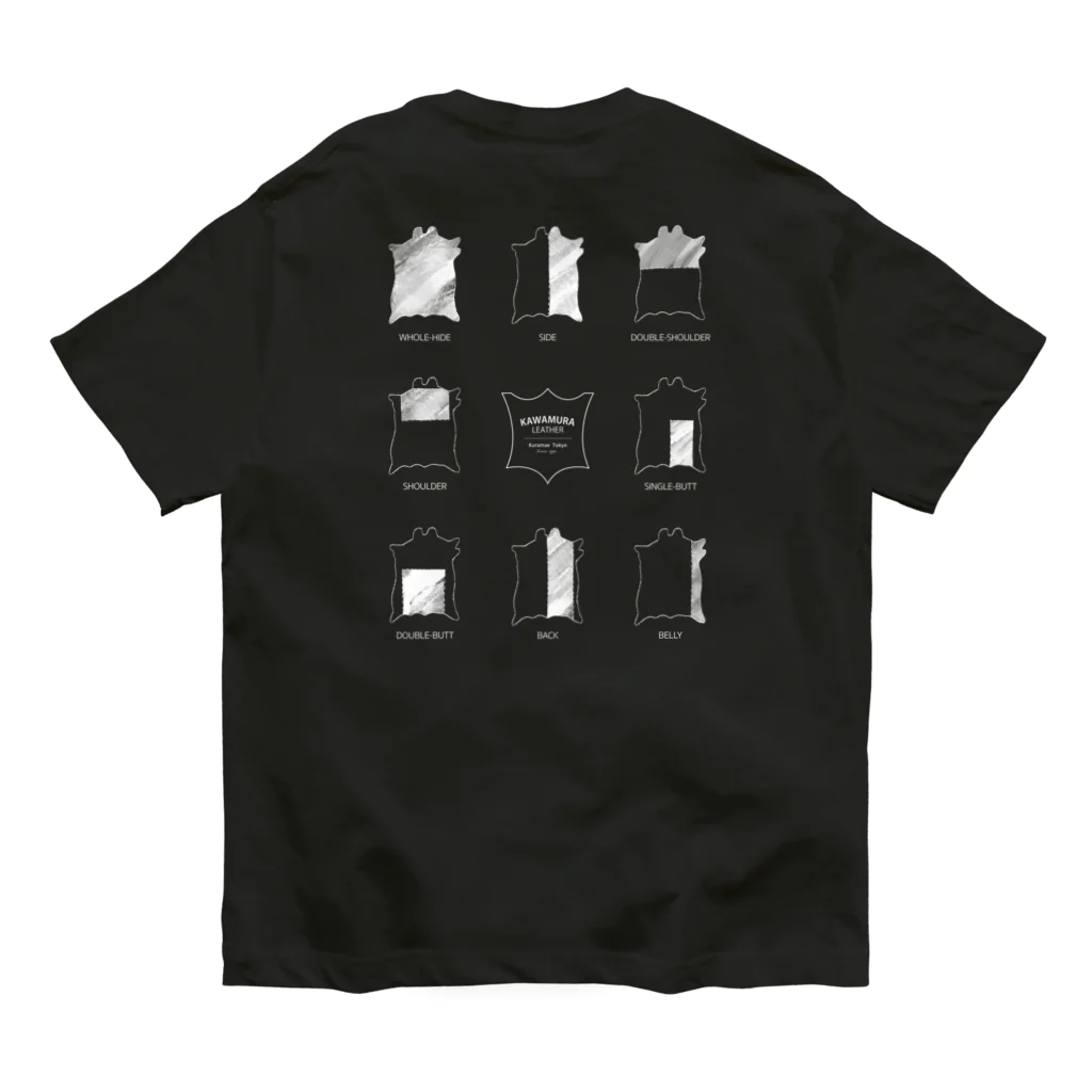 KL-storeのバックプリントT #01 革の部位 オーガニックコットンTシャツ