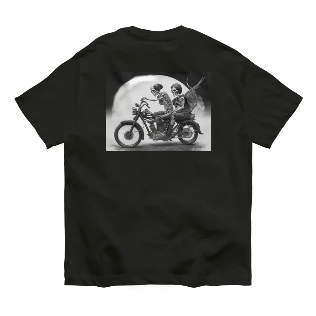 Skull sectionのバイクとガイコツ（黒メイン） オーガニックコットンTシャツ