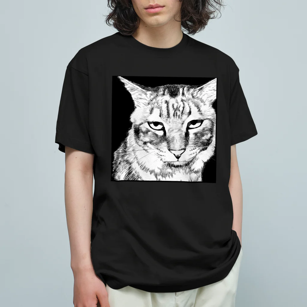 MATSUショップのじとっとした目で見つめる猫　不透明 オーガニックコットンTシャツ