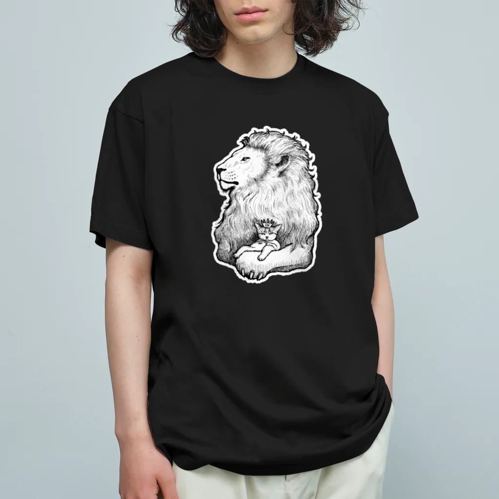 もけけ工房 SUZURI店のカブと獅子(モノクロ) オーガニックコットンTシャツ