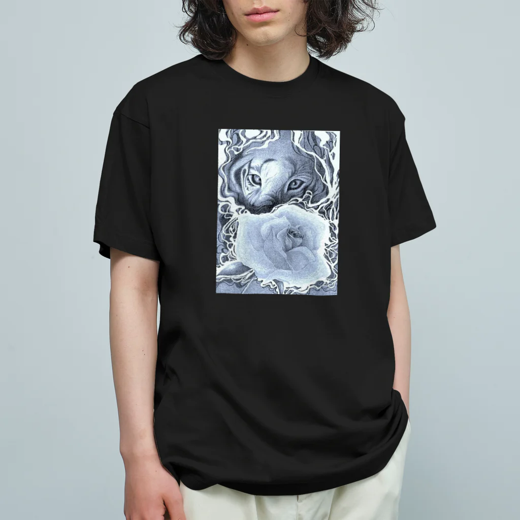 福　来の虎と薔薇 オーガニックコットンTシャツ