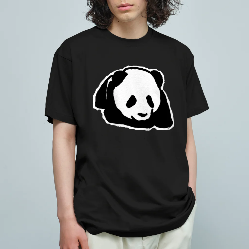 Co . Pandaのよじ登るパンダ+寝そべるパンダ(ブラック用) オーガニックコットンTシャツ