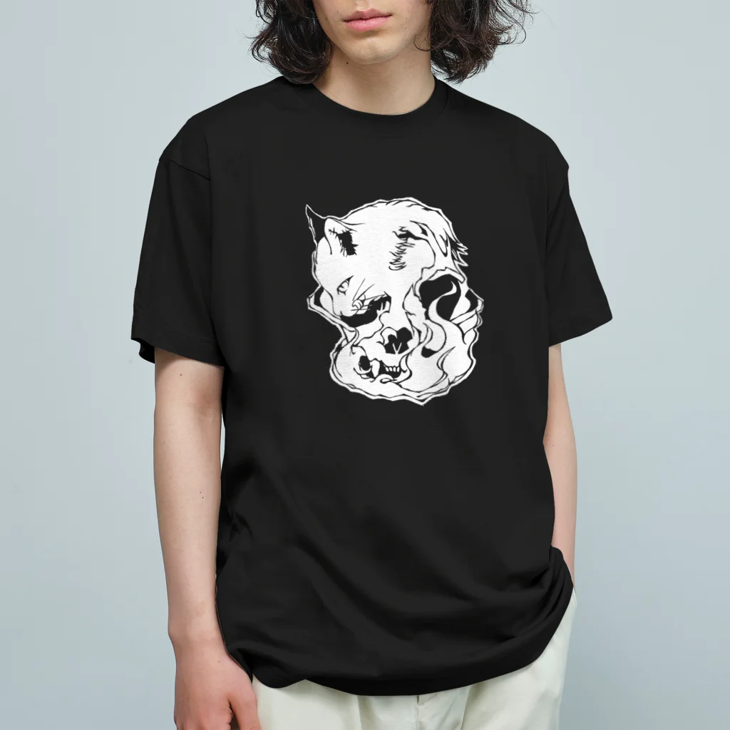 grau und mattのCats And Skulls White オーガニックコットンTシャツ