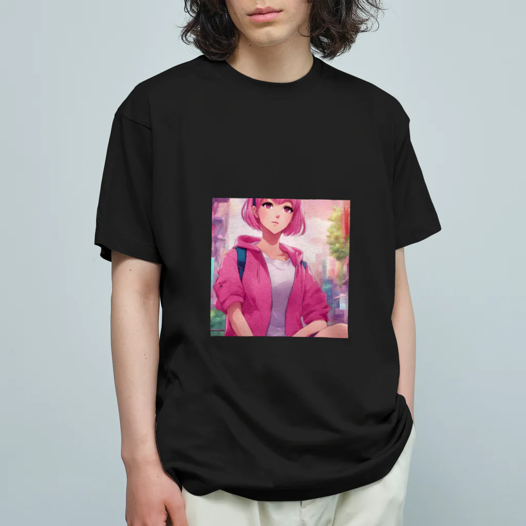 nobuo.comのピンク色のショートヘア女性 Organic Cotton T-Shirt