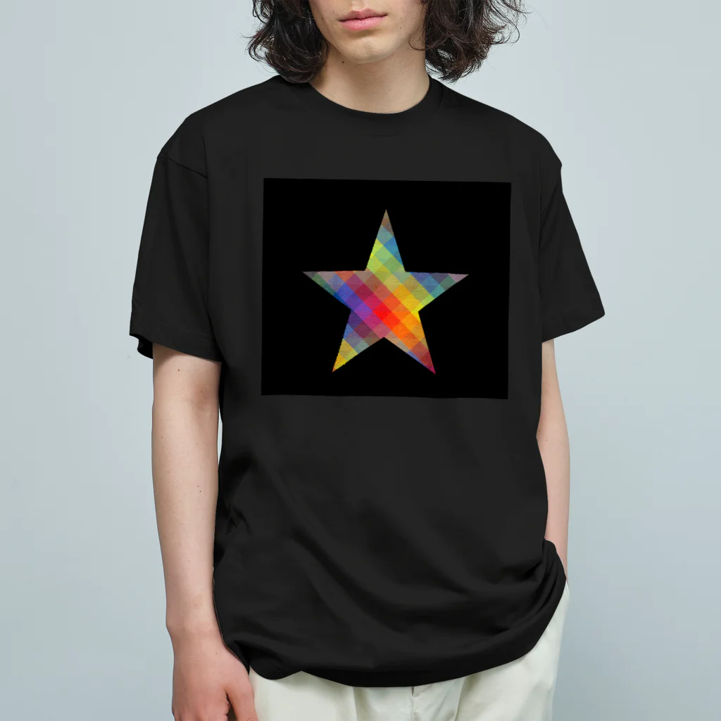 綺麗何学模様の虹×スター×虹（ブラック） オーガニックコットンTシャツ