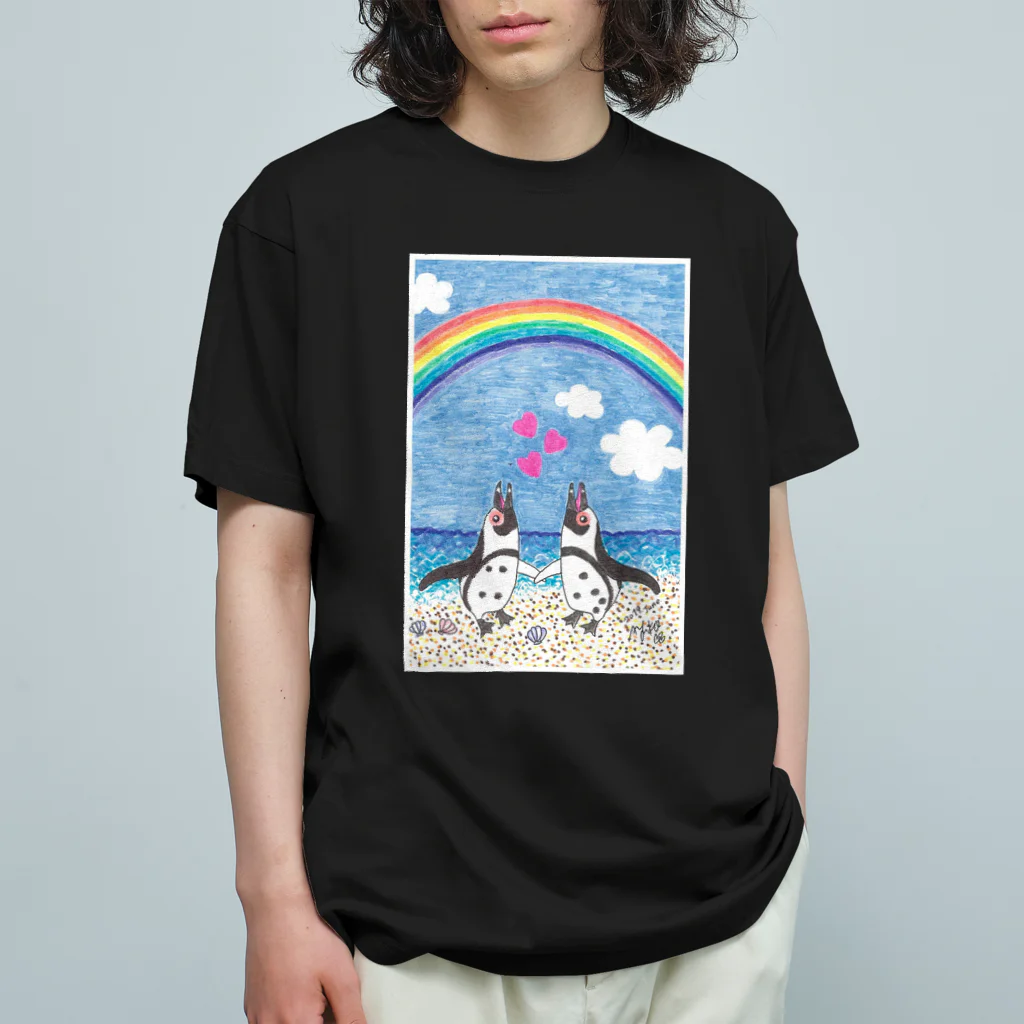 penguininkoの虹の下で鳴き合うケープペンギン オーガニックコットンTシャツ