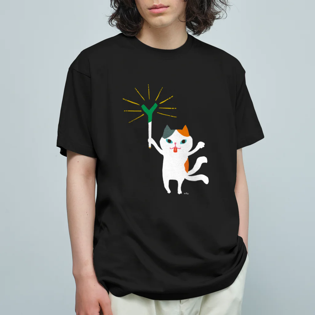おばけ商店のおばけTシャツ＜ネギを信仰する猫又＞ オーガニックコットンTシャツ