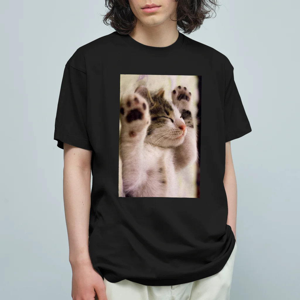 レトロ原宿のすやすや猫ちゃん オーガニックコットンTシャツ