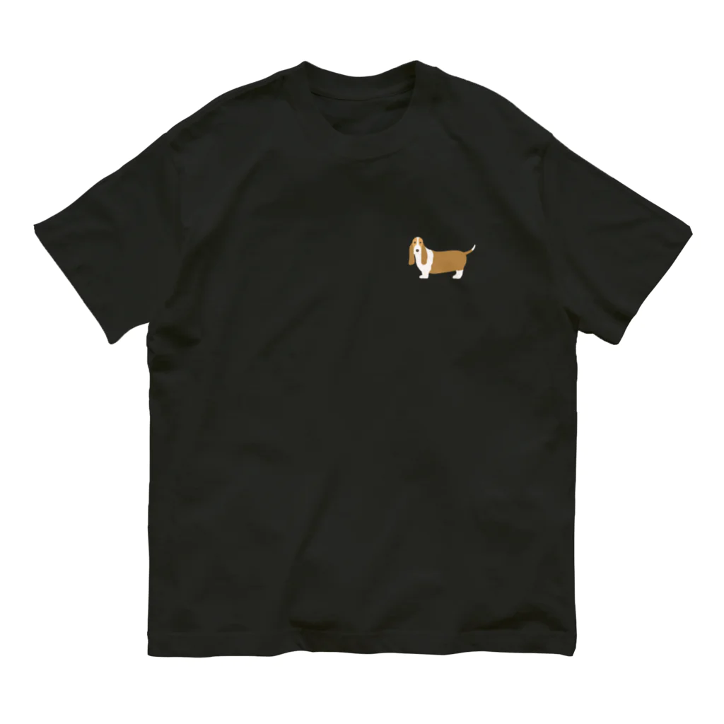 ゆいたっく／犬イラストのバセット・ハウンド(ワンポイント) Organic Cotton T-Shirt