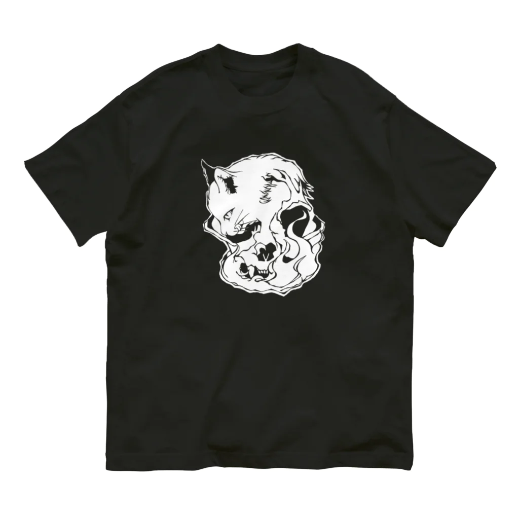 grau und mattのCats And Skulls White オーガニックコットンTシャツ