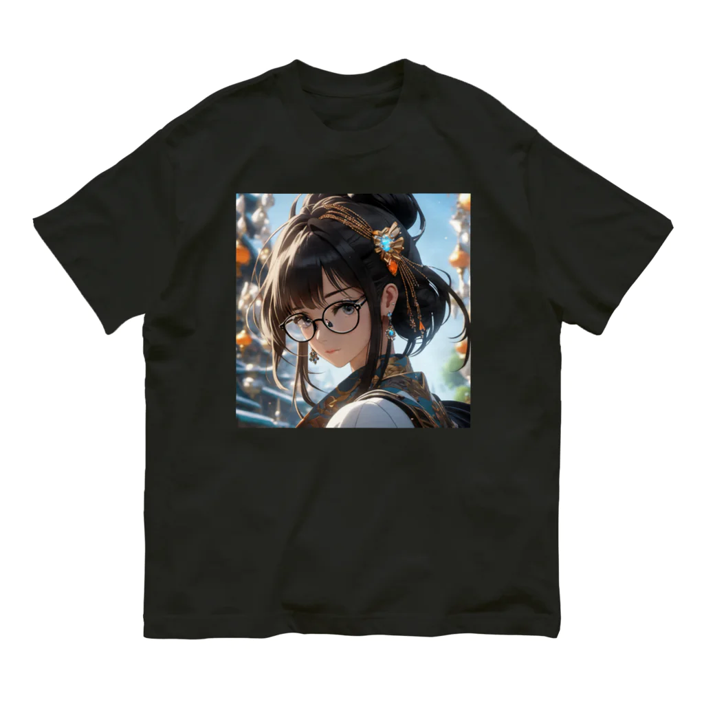 かわいい娘ショップのメガネ少女 オーガニックコットンTシャツ