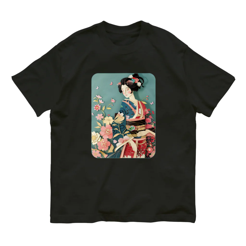 MistyStarkの着物女性の切り絵アート　―　Kimono woman paper-cutting art　ー オーガニックコットンTシャツ