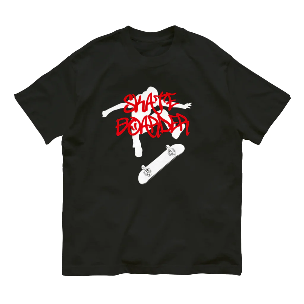 DRIPPEDのSKATEBOARDER-スケートボーダー-白ロゴ オーガニックコットンTシャツ