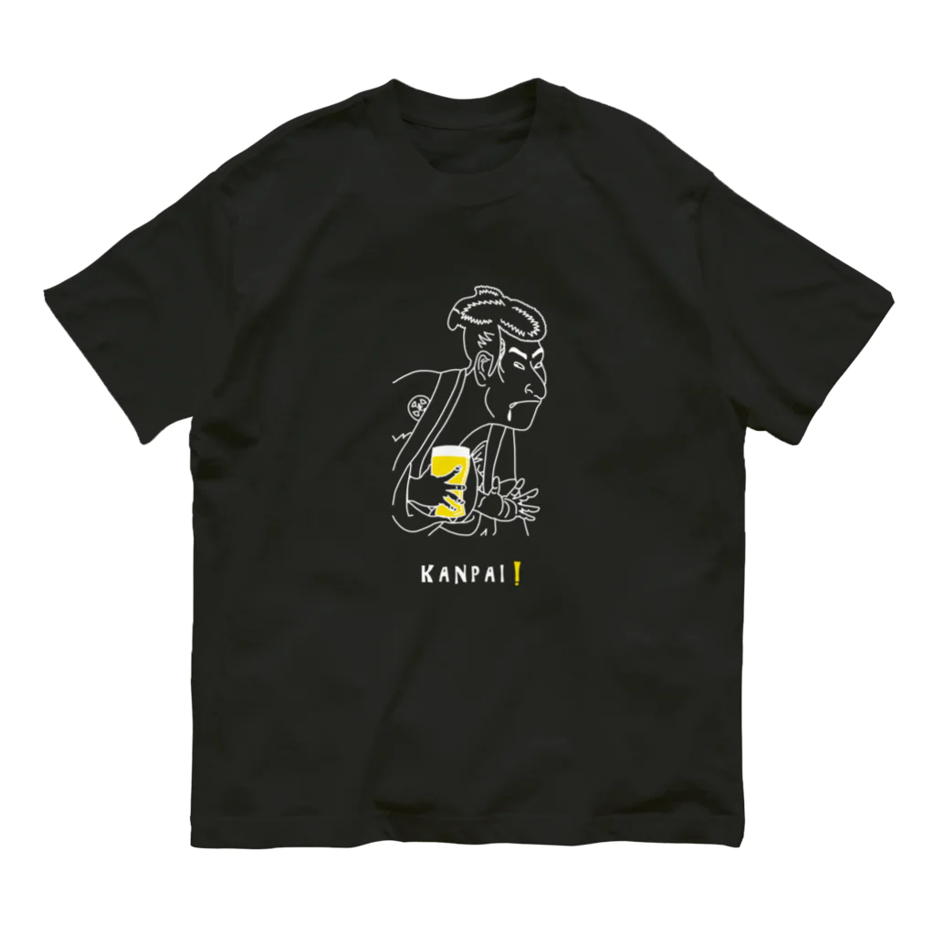 ビールとアート TM-3 Designの名画 × BEER（写楽）白線画 オーガニックコットンTシャツ