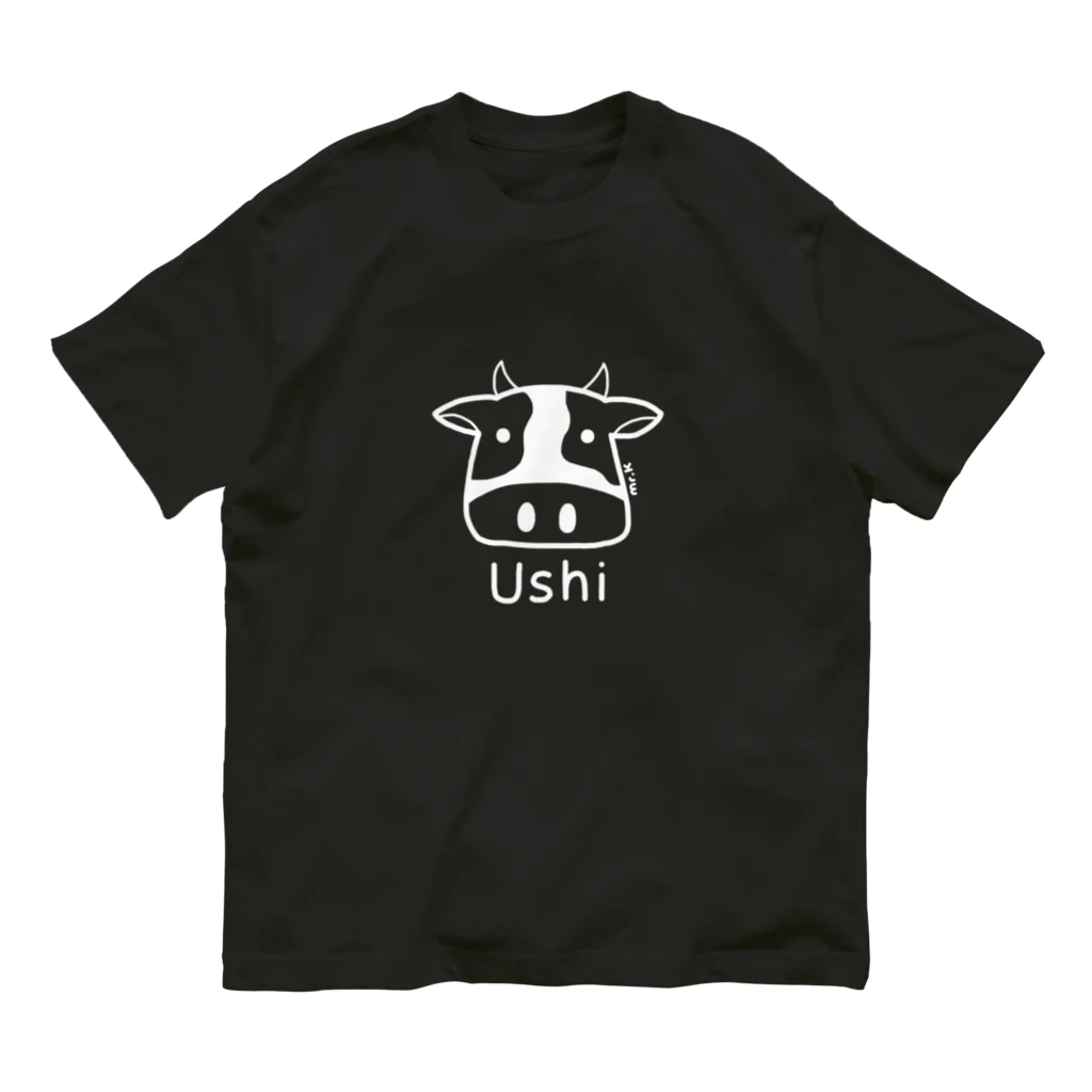 MrKShirtsのUshi (牛) 白デザイン オーガニックコットンTシャツ
