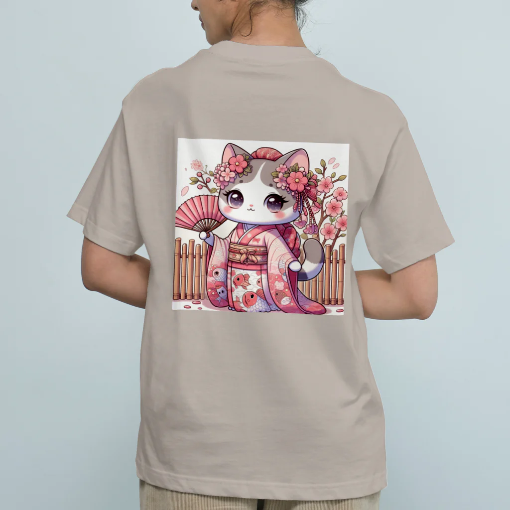 猫好き Japanの振り袖ねこ Organic Cotton T-Shirt