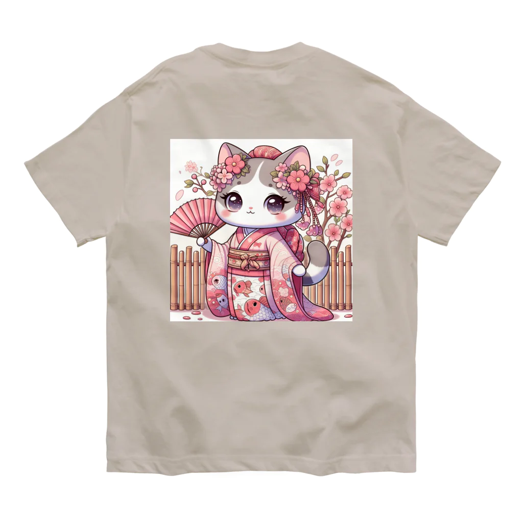 猫好き Japanの振り袖ねこ Organic Cotton T-Shirt