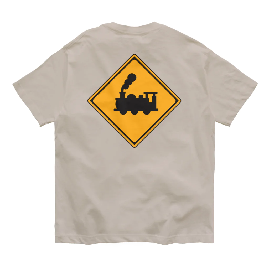 CIPANGOの【道路標識】BEWARE OF TRAINS（汽車に注意）（踏切） Organic Cotton T-Shirt