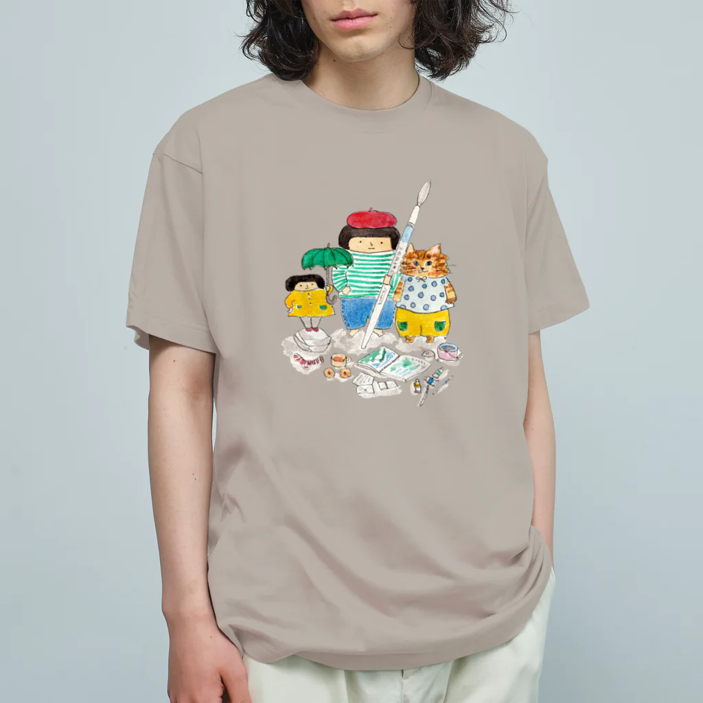 Umi Amaoto のねことまめズ オーガニックコットンTシャツ