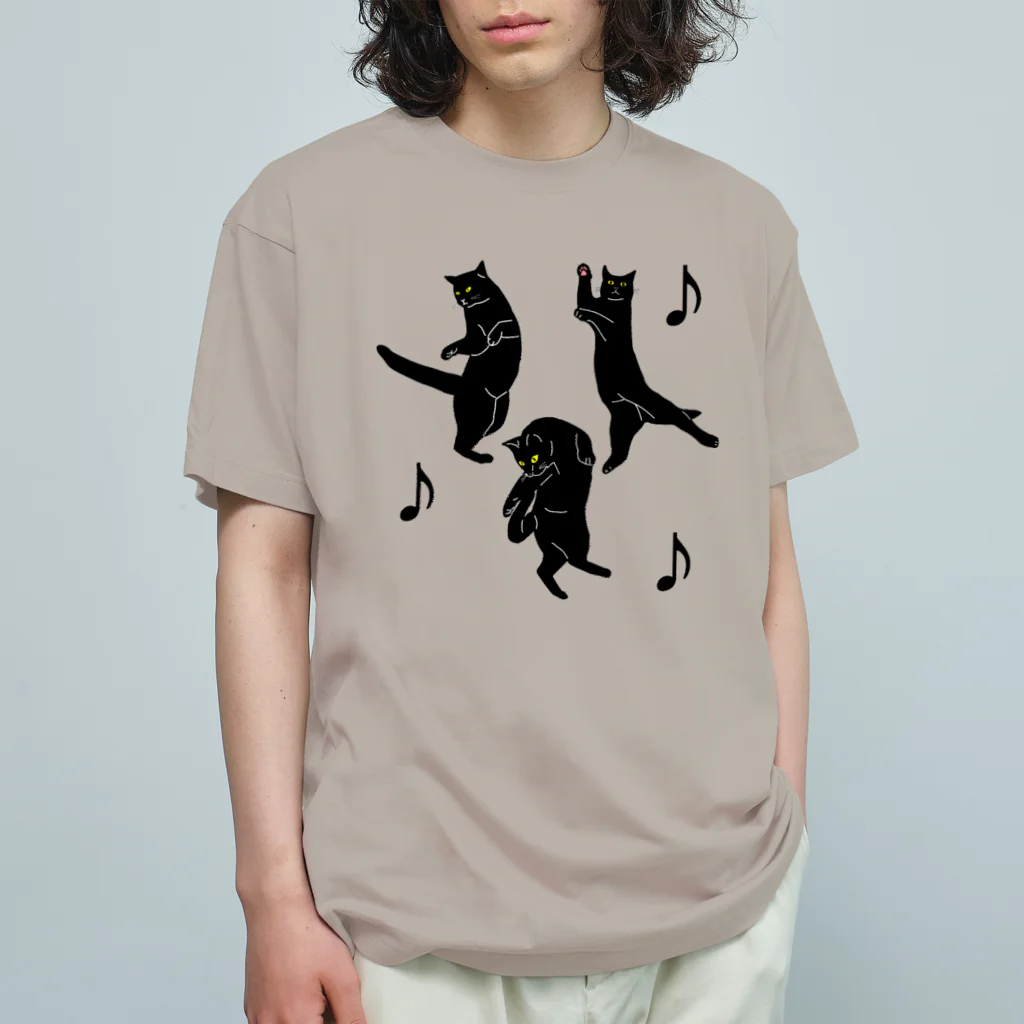 小鳥と映画館の踊るネコ オーガニックコットンTシャツ